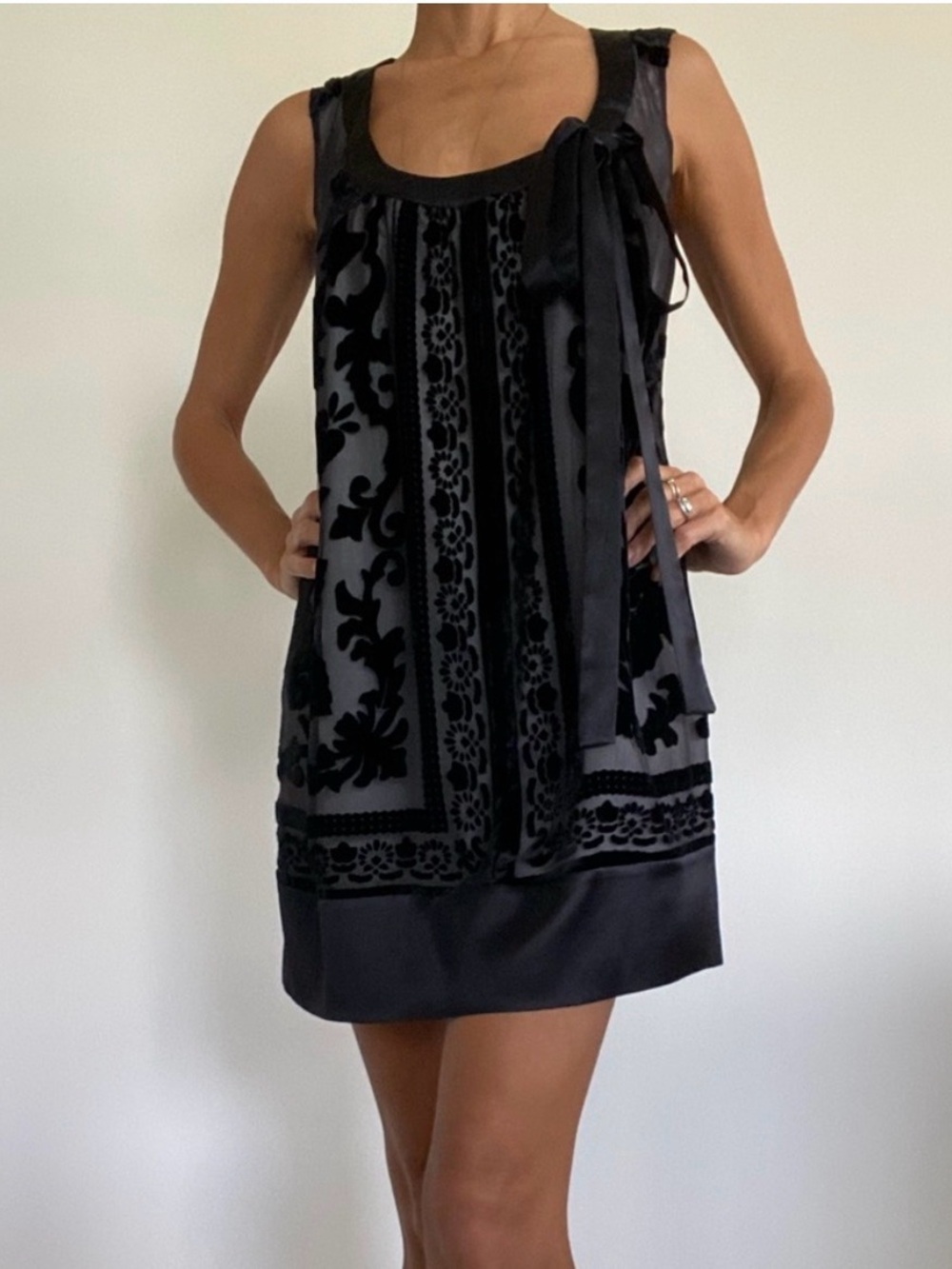 Hale Bob Silk Velvet Burnout Dress – XS – Black Sheer Floral Evening Dress - Picture 9 of 9